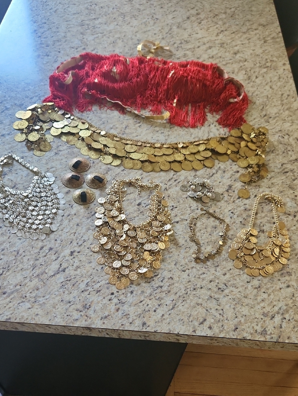 Vintage Belly Dancing Top, Necklaces, Bracelet, Belt And Cannastas